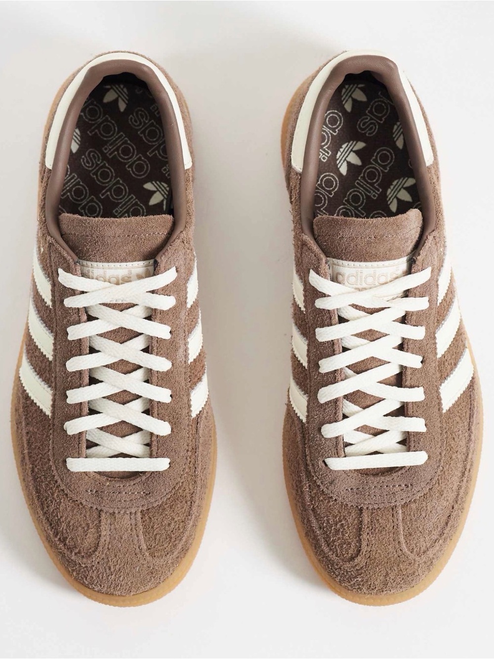 Adidas Handball Spezial Brown Suede Sneakers with White Stripes